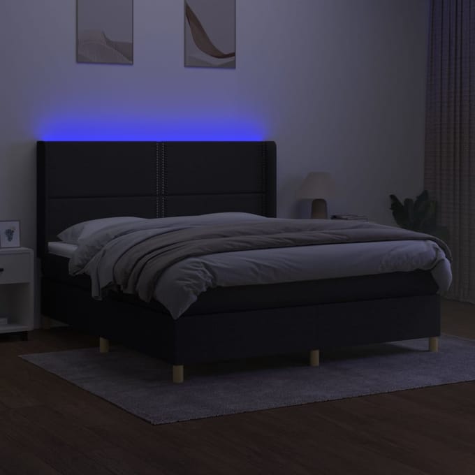 vidaXL - Boxspring - met - matras - en - LED - stof - zwart - 180x200 - cm