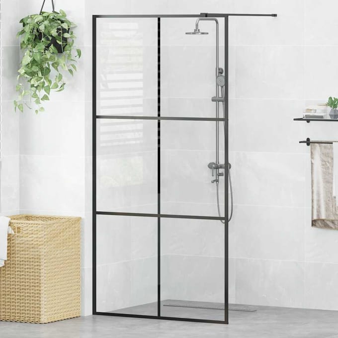 vidaXL - Inloopdouchewand - 100x195 - cm - ESG-glas - transparant - en - zwart