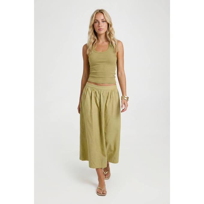 boohoo Dames Linnen Look Volume Midaxi Rok | Pistachio | Maat: 12