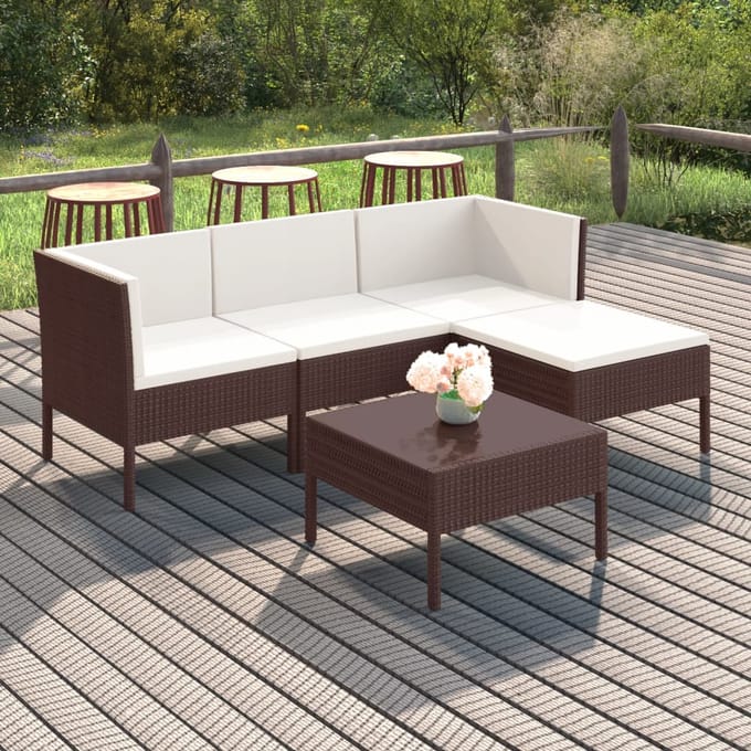 vidaXL - 5-delige - Loungeset - met - kussens - poly - rattan - bruin