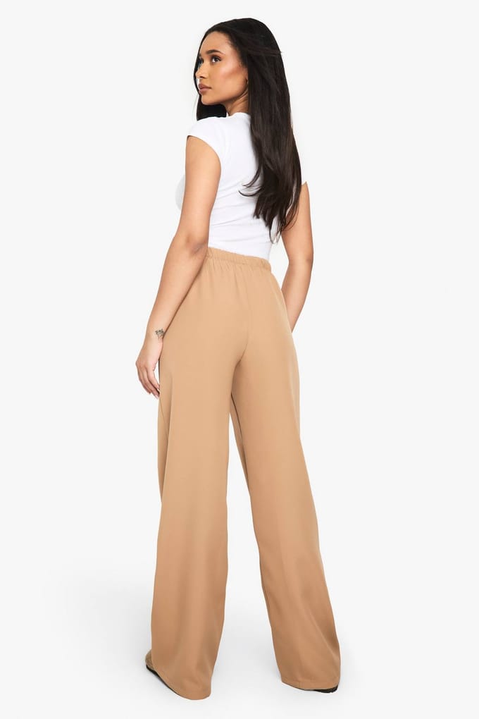 boohoo Dames Geweven elastische wijde pijpen broek | Camel | Maat: 36