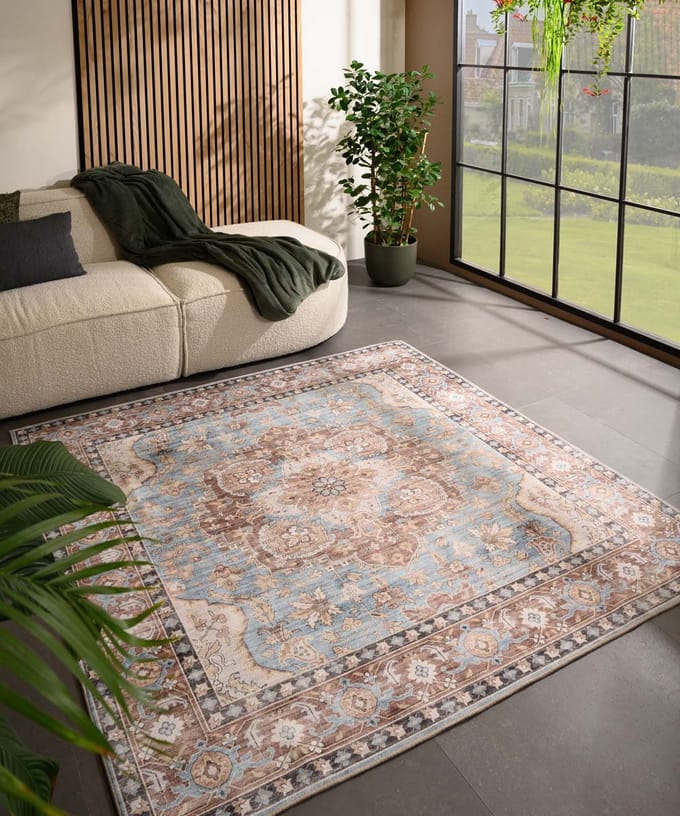Vintage buitenkleed vierkant - Valenca Fino lichtblauw 200x200