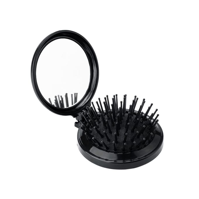 Mini peigne à cheveux de poche avec miroir, brosse pliante, brosse à cheveux de voyage noir