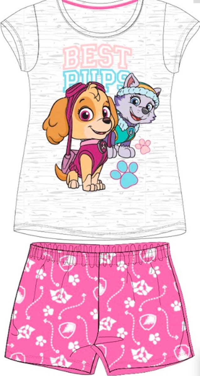 Paw Patrol Shortama - Maat 128 - Roze met grijs - Skye en Everest - Pyjama