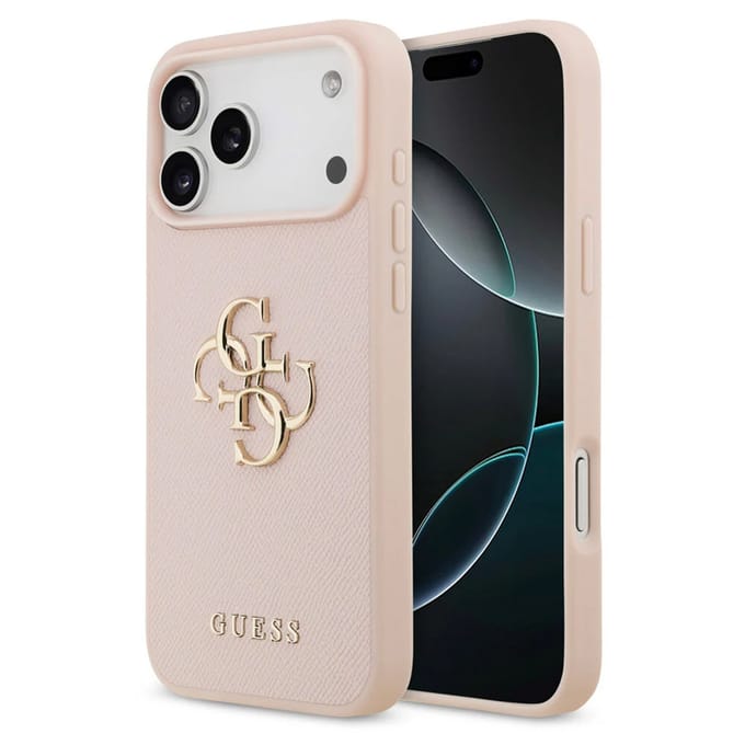 Guess Back Cover - iPhone 17 Pro Max - Roze - Saffiano-textuur - Goudkleurig Logo