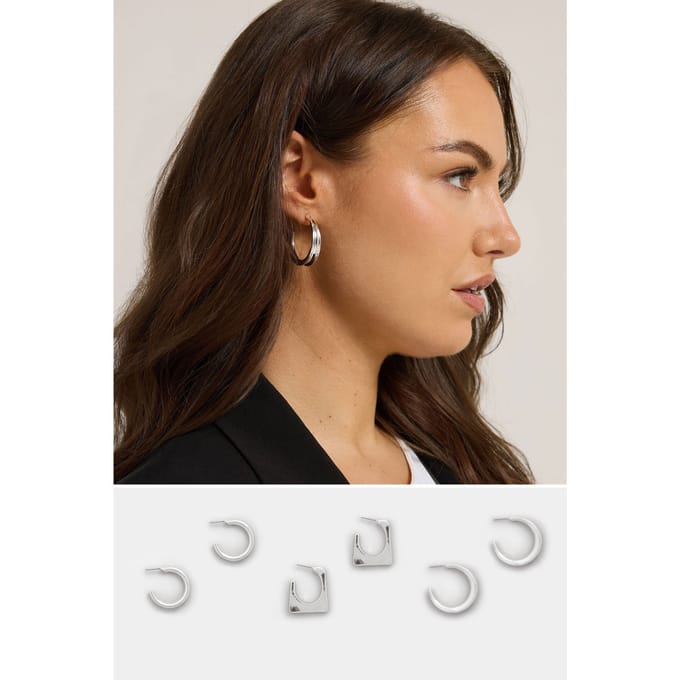 Yours 3Pack Zilverkleurige Gemengde Hoepel Oorbellensize One Size