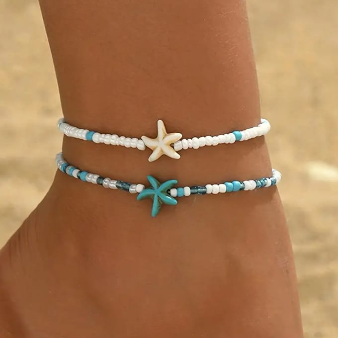 Majo - Enkelband Blauwe Schelpen - Set van 2 - Schattig enkelbanje