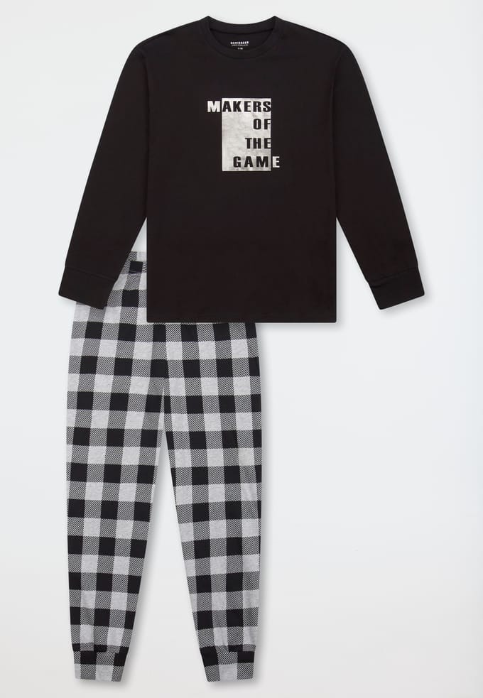 Lange pyjama met ruitjesmotief, zwart - Teens Nightwear 152