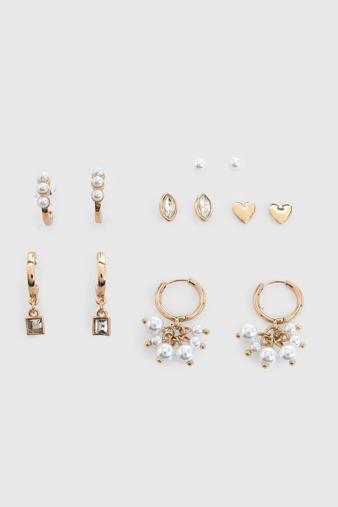 boohoo Dames Parel Detail Oorknopjes 6-pack | Goud