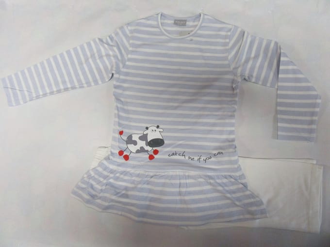 Wiplala - Pyjama - Meisje - Wit / bleek blauw - Koe -  116 -  6 jaar