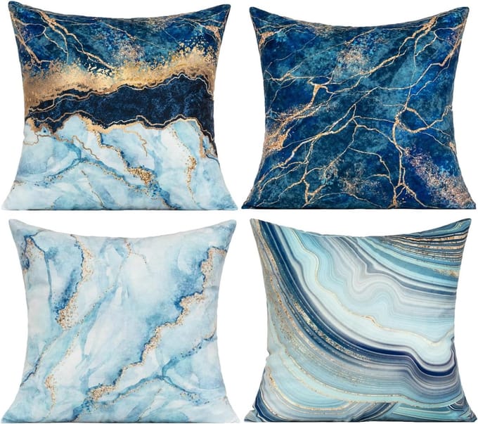 Decoratieve Kussenhoes 40x40 cm Set van 4 - Donkerblauw en Goud