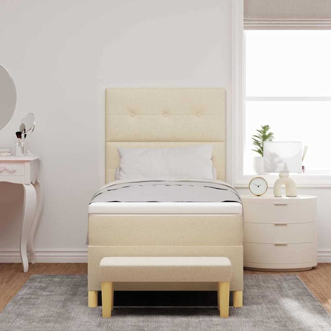 vidaXL - Boxspring - bed - met - hoofdeinde - Crème - 200 - x - 100 - cm - Stof
