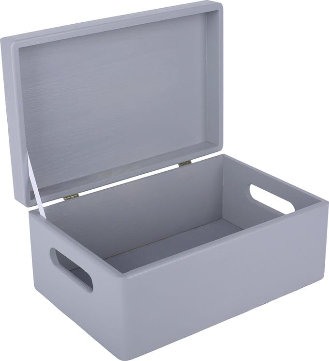 Creative Deco Grote Houten Opbergkist Grijs – 30x20x14cm – Met Deksel, Handvat