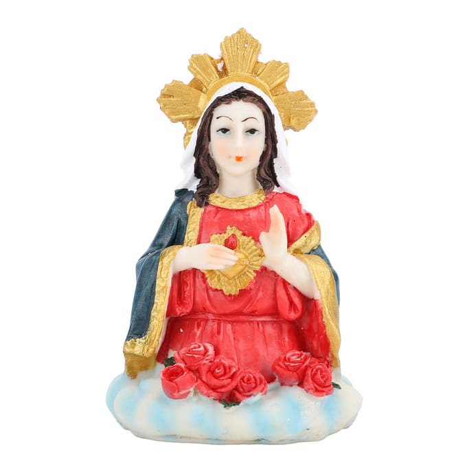 Buste van de Maagd Maria Standbeeld 5 Inch Hars Uitstekend Vervaardigd Tafelblad Hart van Maria Beeldje beige