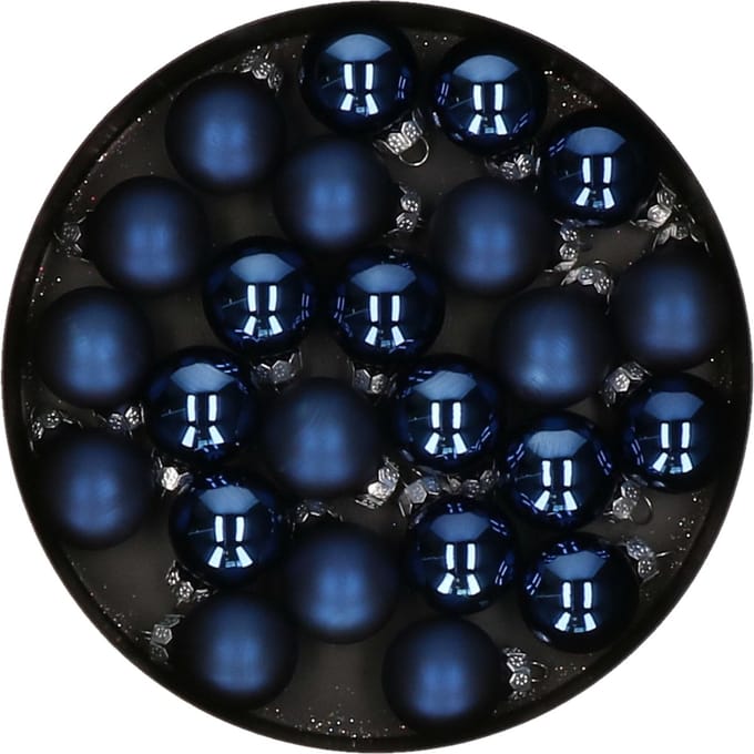 Othmar Decorations mini kerstballen - 24x st - donkerblauw - glas - 2,5 cm