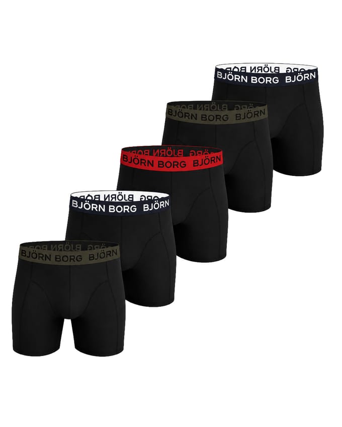 Björn Borg Cotton Stretch Boxershort Heren Rood/Zwart/Groen - 5 stuks - Heren onderbroeken - Boxer - Maat M