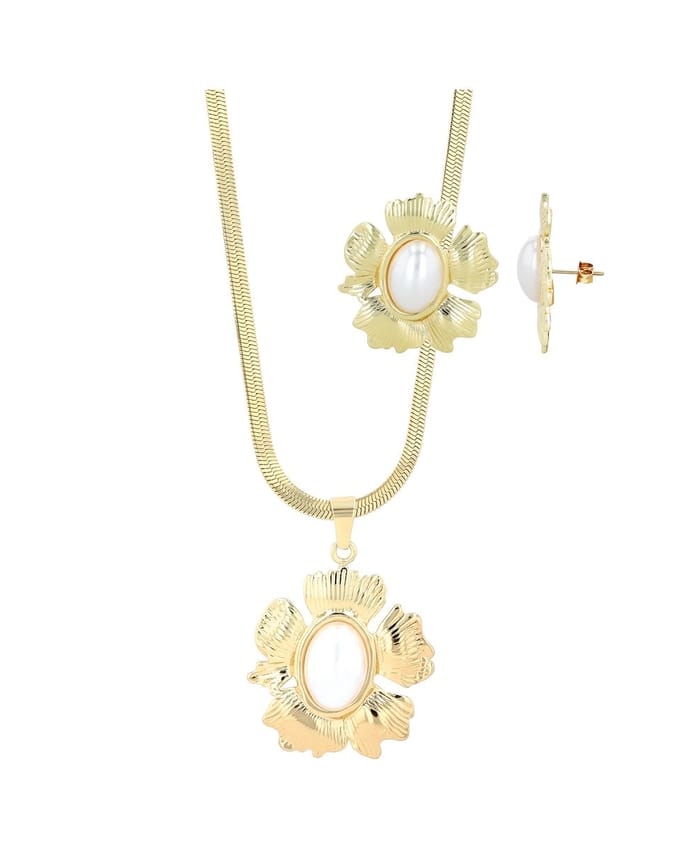 AKZENT Akzent Damen Schmuckset Statement-Schmuckset Gold – Big & Bold, Blüte mit Perle,