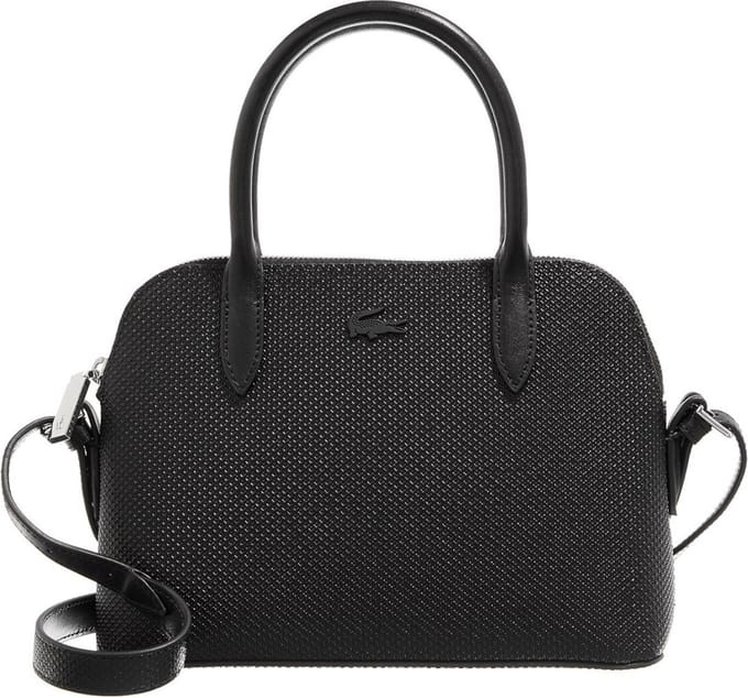 LACOSTE Leren Handtas Schoudertas Chantaco Classics Top Handle Bag Noir Zwart