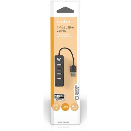 Nedis USB-Hub - USB-A Male - 4x USB A Female - 4-Poorts poort(en) - USB 2.0 - USB Gevoed