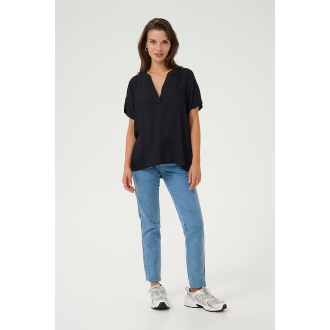 Blouse met korte mouwen Regular fit Black