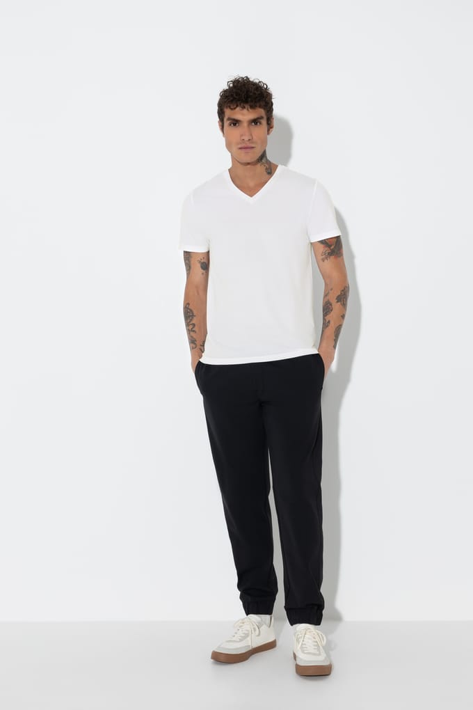 T-shirt met V-hals Serie Maglia Singola Wit