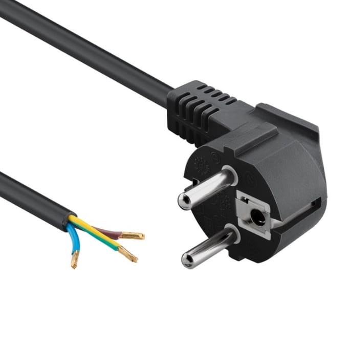 Schuko Haaks - Open einde Apparaatsnoer - 3 x 1mm2 - 5 meter - Zwart