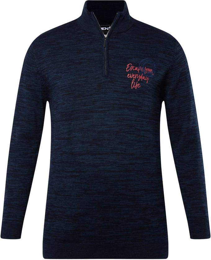Men Plus - Heren - Trui opstaande kraag - Navy blauw - Maat L