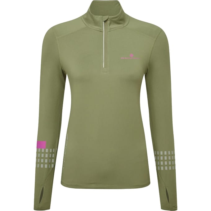 Ronhill Tech Afterhours 1/2 Zip Hardloopshirt Dames-Olijf