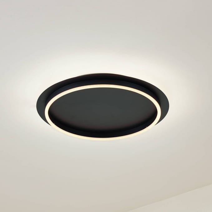 Lindby LED plafondlamp Kunis, zwart, kunststof, Ø 46 cm