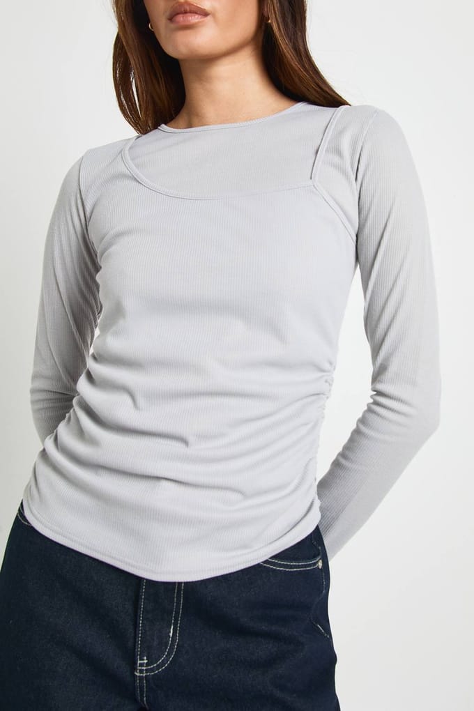 boohoo Dames Vest Dubbele Laag Lange Mouw Top | Ice Blue | Maat: 8