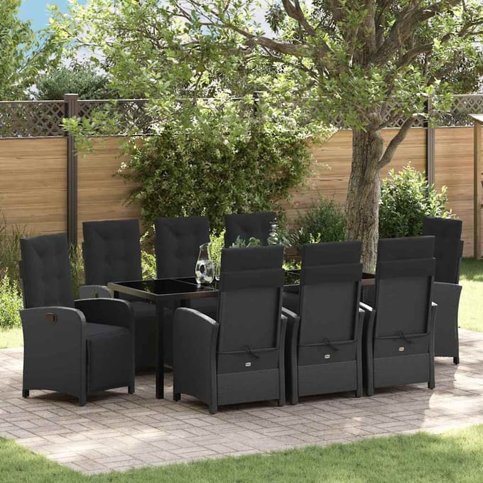 vidaXL - Tuin - Eettafel - Set - 9 - st - Zwart - poly - rattan