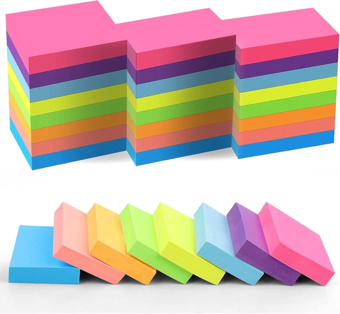 Kleine Plaknotities 24 Packs in 8 Heldere Kleuren, Mini Sticky Notes 100 Vellen