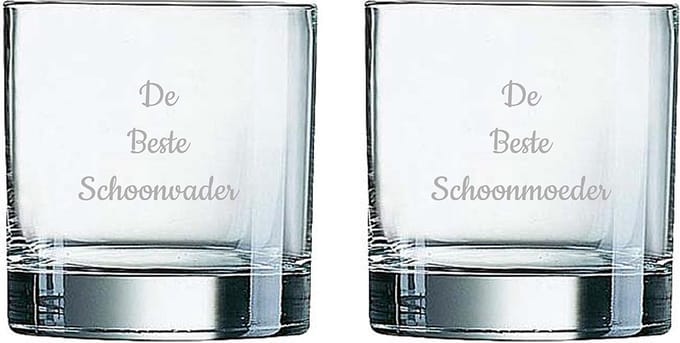 Gegraveerde Whiskeyglas 38cl De Beste Schoonvader- De Beste Schoonmoeder