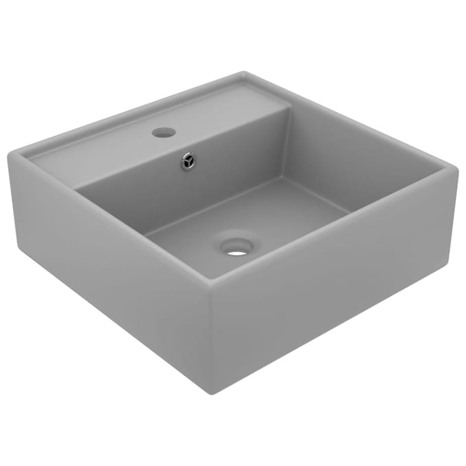 vidaXL - Wastafel - met - overloop - vierkant - 41x41 - cm - keramiek - mat - lichtgrijs