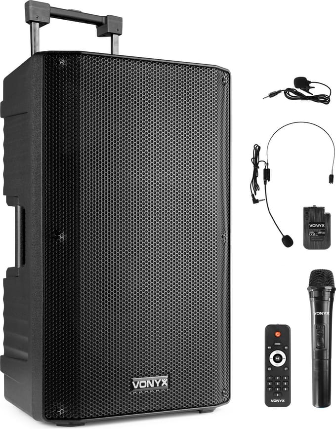 Speaker met Bluetooth - Vonyx VSA700BP - 1000W - Partybox met draadloze microfoon + headset - MP3 - USB