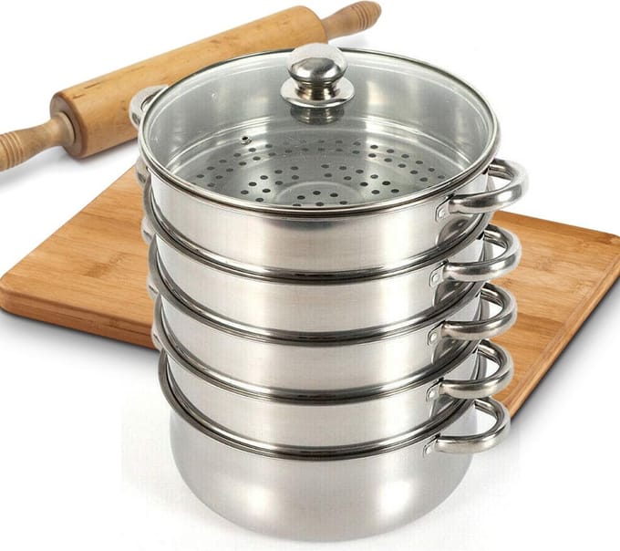 MKSS® Luxe Stoompan - Stoommandje - Stoofpan - 5 Laags - Zilver