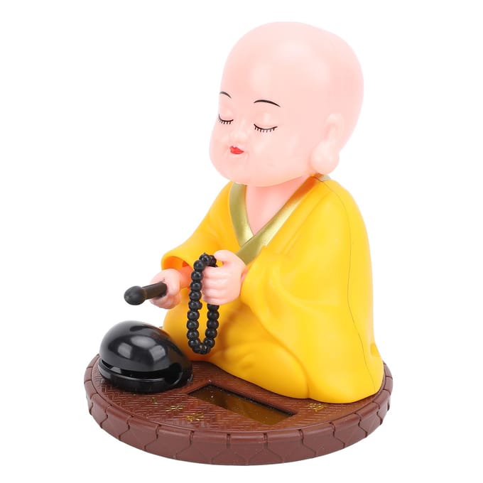 Petite Figurine Solaire de Moine Drôle Auto Hochement Frappant Statue de Moine Chinois Jouet Ornement de Tableau de Bord rouge