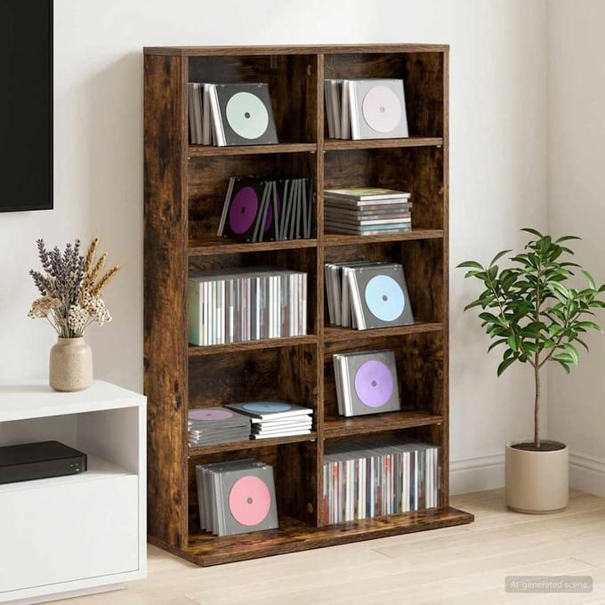vidaXL - CD - Kast - Gerookt - eiken - 65 - x - 23,5 - x - 97,5 - cm - Bewerkt - hout