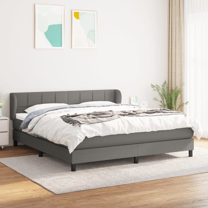 vidaXL - Boxspring - met - matras - stof - donkergrijs - 180x200 - cm