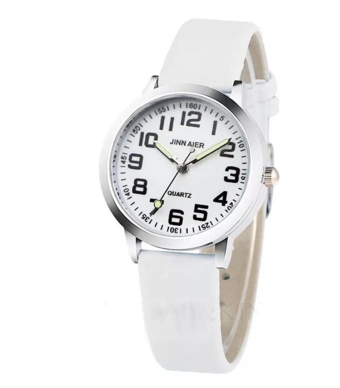 12Getit Kinderhorloge met zwarte cijfers en wit leer bandje