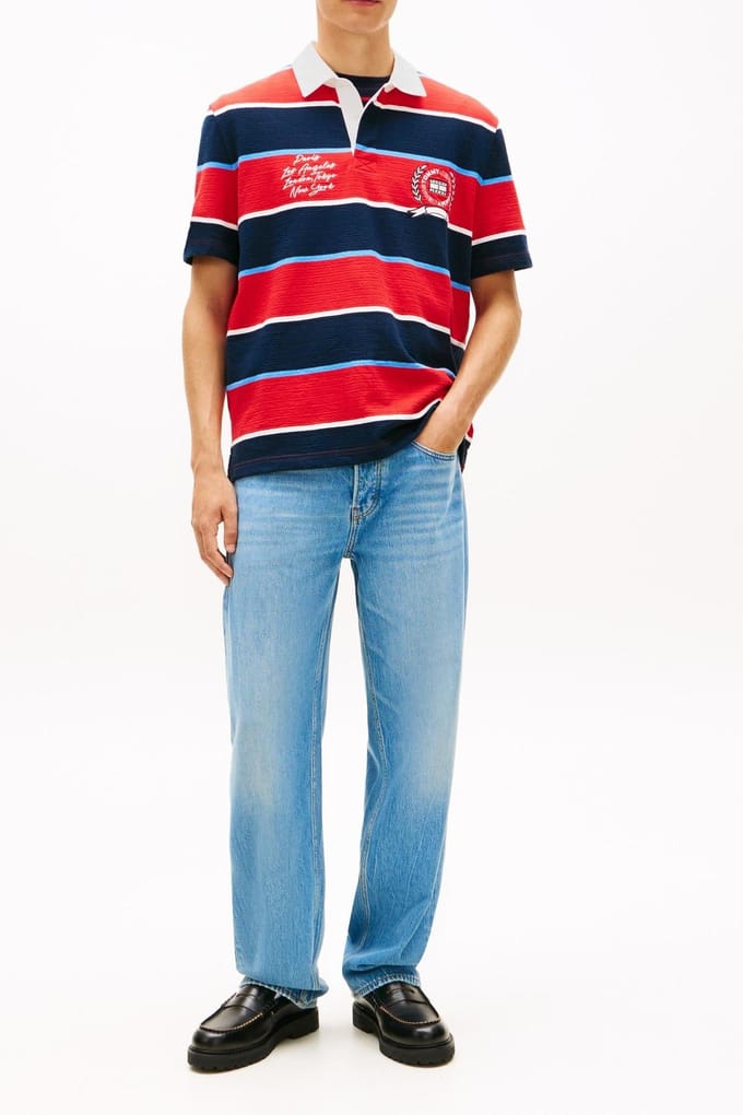 Tommy Hilfiger Tjm Relaxed Ss Stripe Polo Rapid Red Stripe Maat: S | Poloshirts Outlet | Heren | Rood