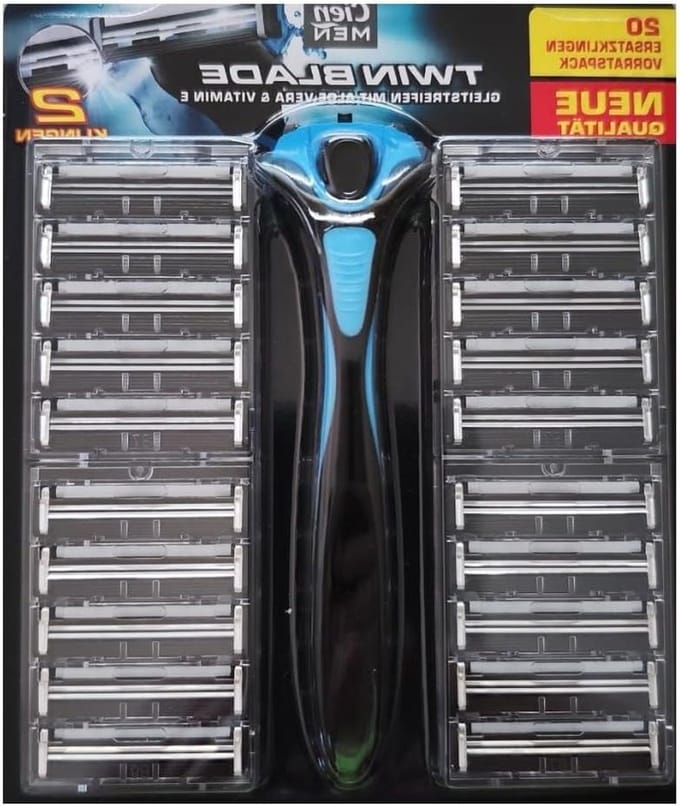 Scheermesjes Heren - Reservemesjes Systeem - Glad Scheren - Dubbele Mesjes - 20 Stuks - Blauw