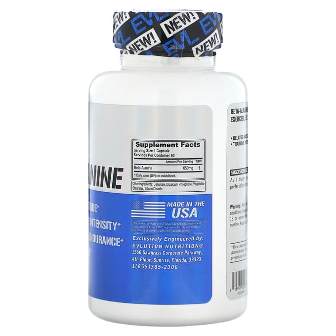 EVLution Nutrition, Beta Alanine, 650 mg, 60 Plantaardige Capsules