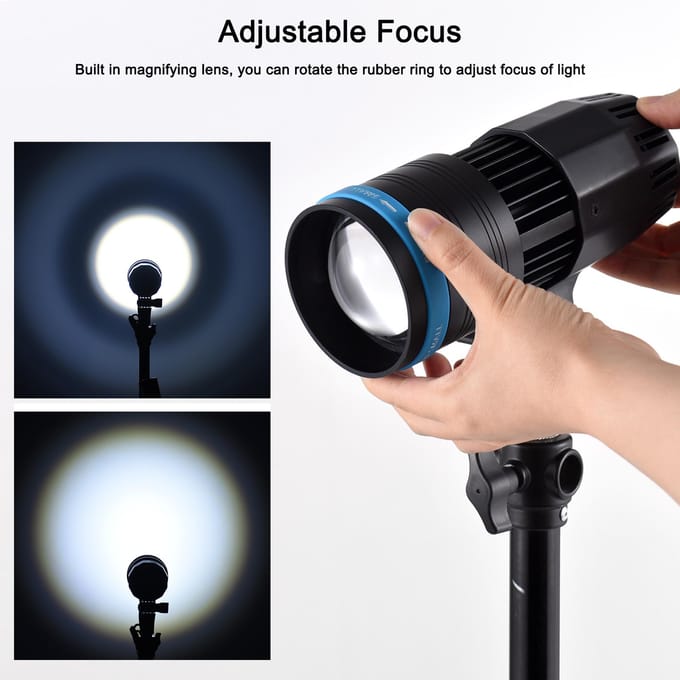 50W Compact Focus Videolicht COB Spotlight Fotografie Continu licht 5500K Dimbaar CRI90+ US Plug gray