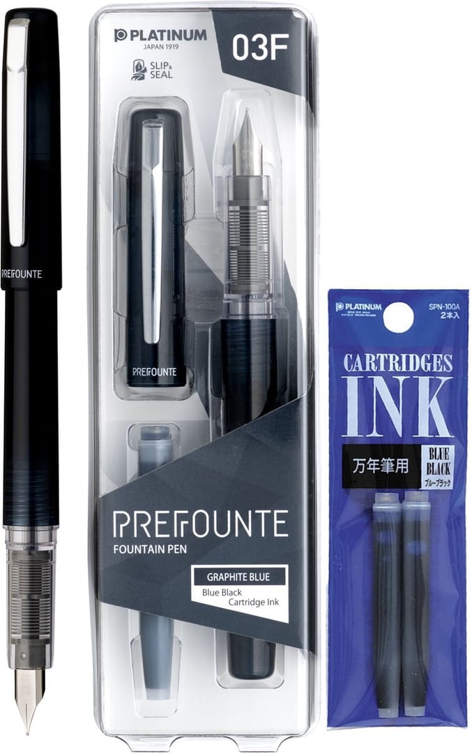 Platinum - Prefounte Vulpen - Medium - Graphite Blue - Met vullingen Blauw Zwart