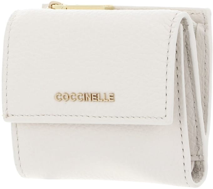 COCCINELLE Leren portemonnee Metallic Soft Wallet Grained Leather Pearl crème