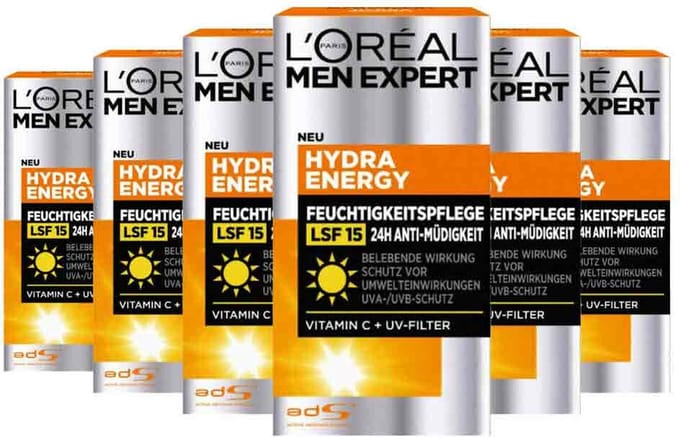 L'Oréal - Men Expert Gezichtsserum Hydra Energy 24h - 6 x 50 ml - Voordeelverpakking
