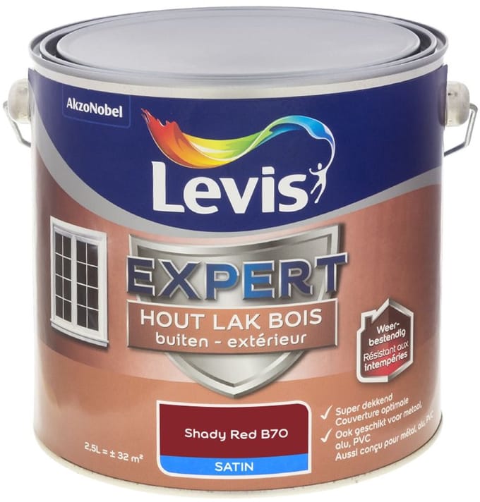 Levis - Expert Hout Lak Buiten Satin Mix - Shady Red B70 - Mengverf - 2,5 L