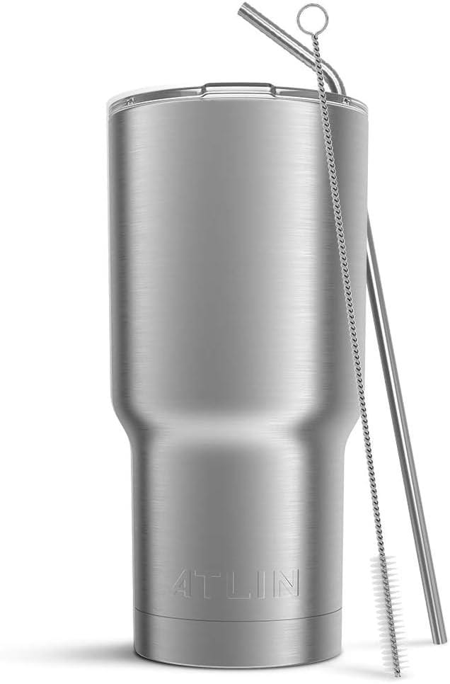 Atlin Thermobeker met Riet 850ml Zilver - RVS, Dubbelwandig