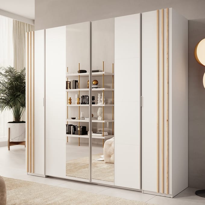 Meubella - Kledingkast Franklin - Wit - 220 cm - Met spiegel